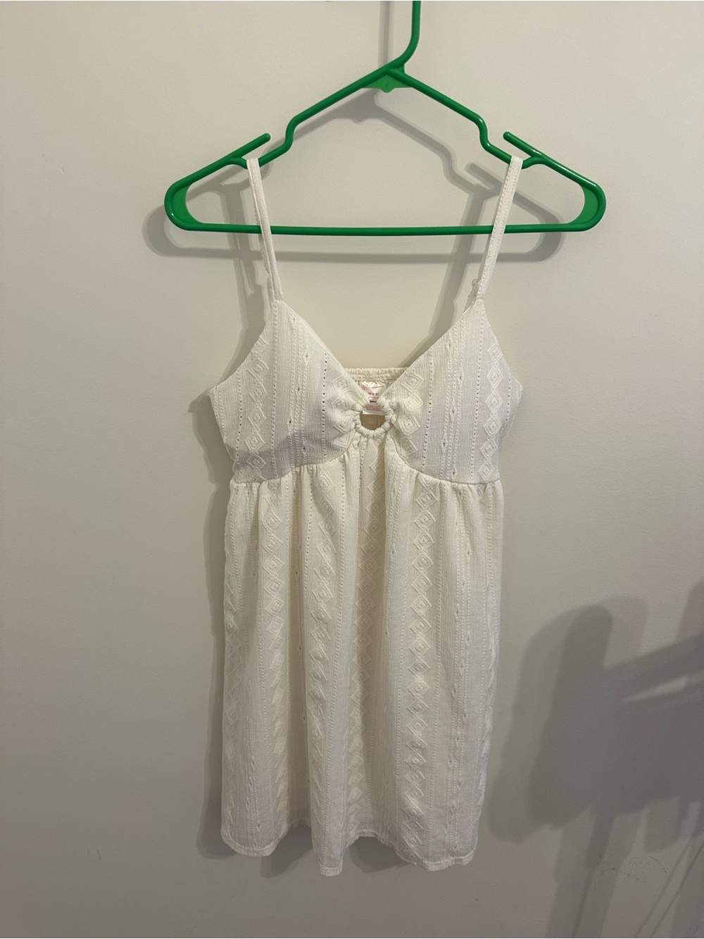 No Boundaries White Eyelet Mini Dress with Spaghetti Straps